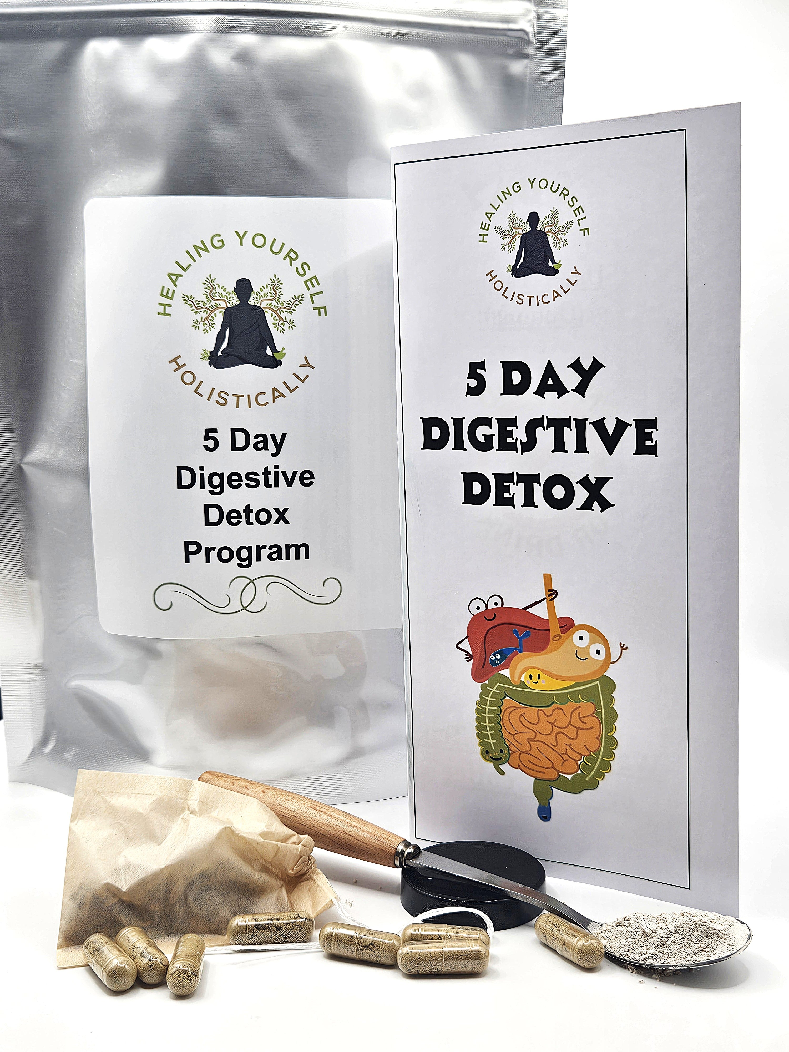 5 Day Digestive Detox- Herbs for detox. Parasite cleanse. Heavy metal cleanse. Gut health. Hand formulated herbal products. 100% natural. 5 Day herbal cleanse program.