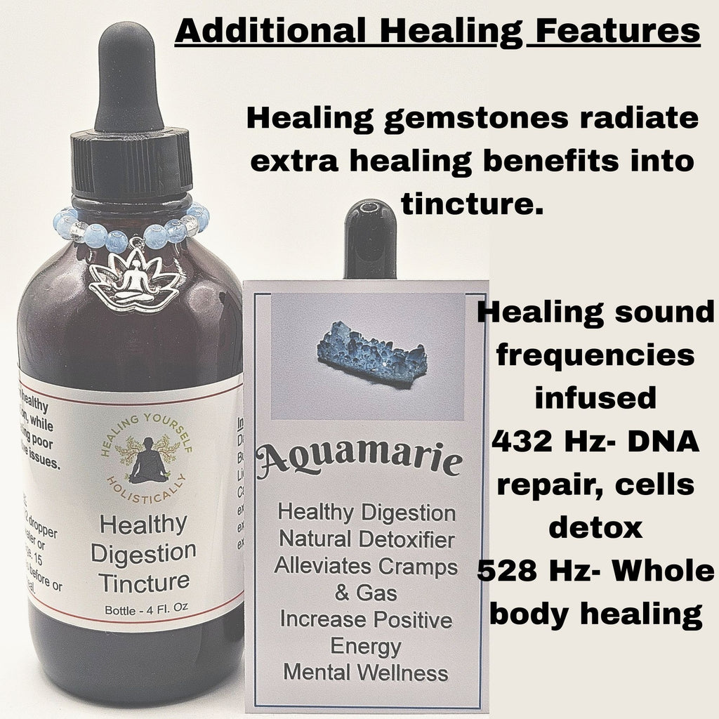 Health Digestive Tincture- Digestive aid, Gut health. Infused with healing gemstones & sound frequencies. High potency tincture. Hand made from high quality herbs.