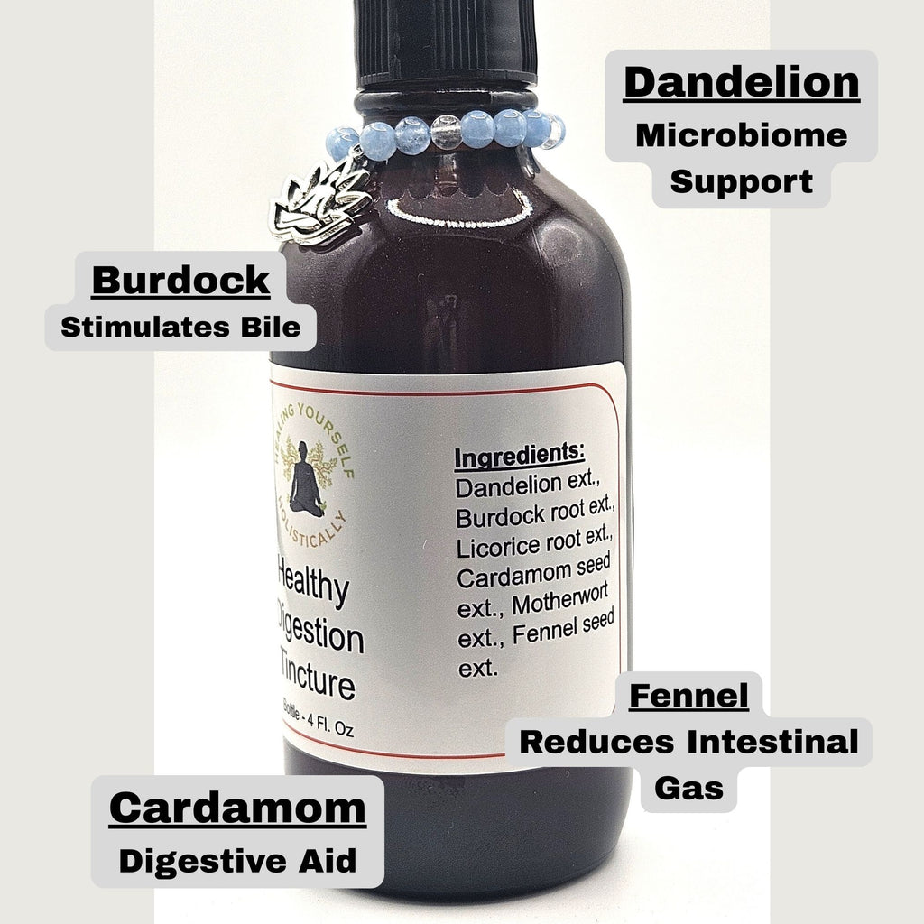 Health Digestive Tincture- Digestive aid, Gut health. Infused with healing gemstones & sound frequencies. High potency tincture. Hand made from high quality herbs.
