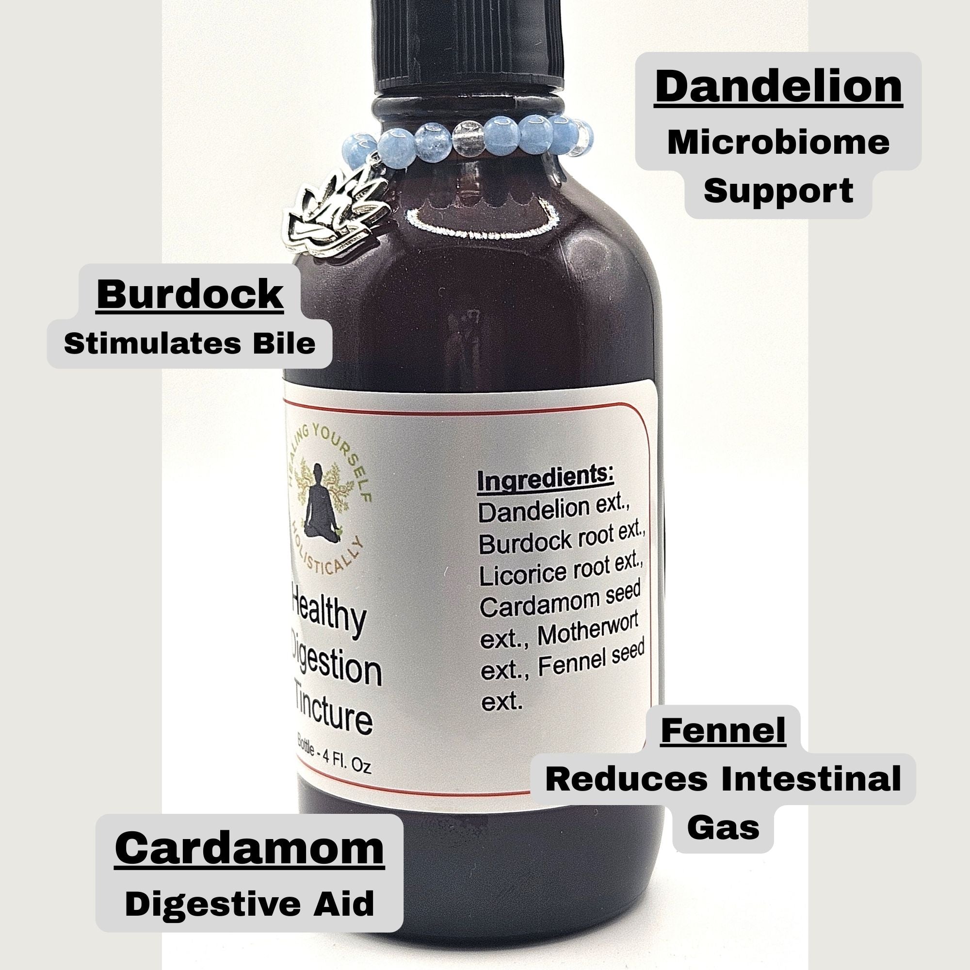 Health Digestive Tincture- Digestive aid, Gut health. Infused with healing gemstones & sound frequencies. High potency tincture. Hand made from high quality herbs.