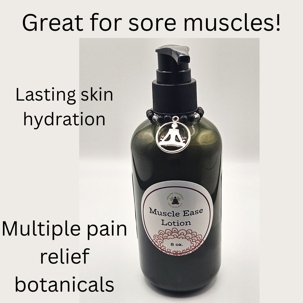 Muscle Ease Lotion- Sore muscles, Magnesium lotion, Pain relief. 8 oz Bottle. 100% natural. Handmade whipped lotion. 8 oz Bottle. Infused with healing gemstones & sound frequencies.