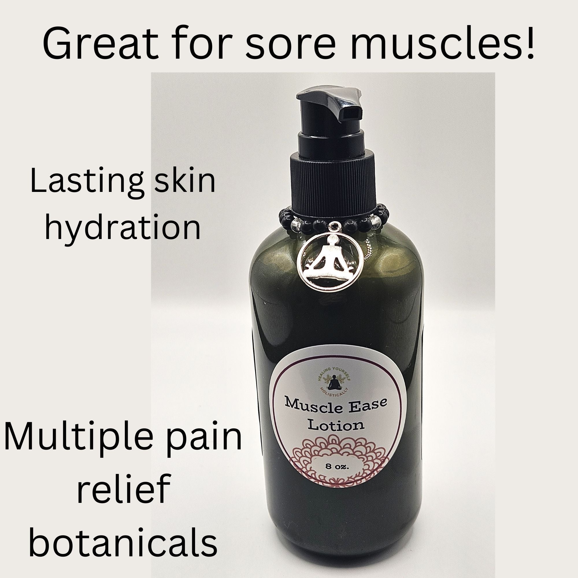 Muscle Ease Lotion- Sore muscles, Magnesium lotion, Pain relief. 8 oz Bottle. 100% natural. Handmade whipped lotion. 8 oz Bottle. Infused with healing gemstones & sound frequencies.
