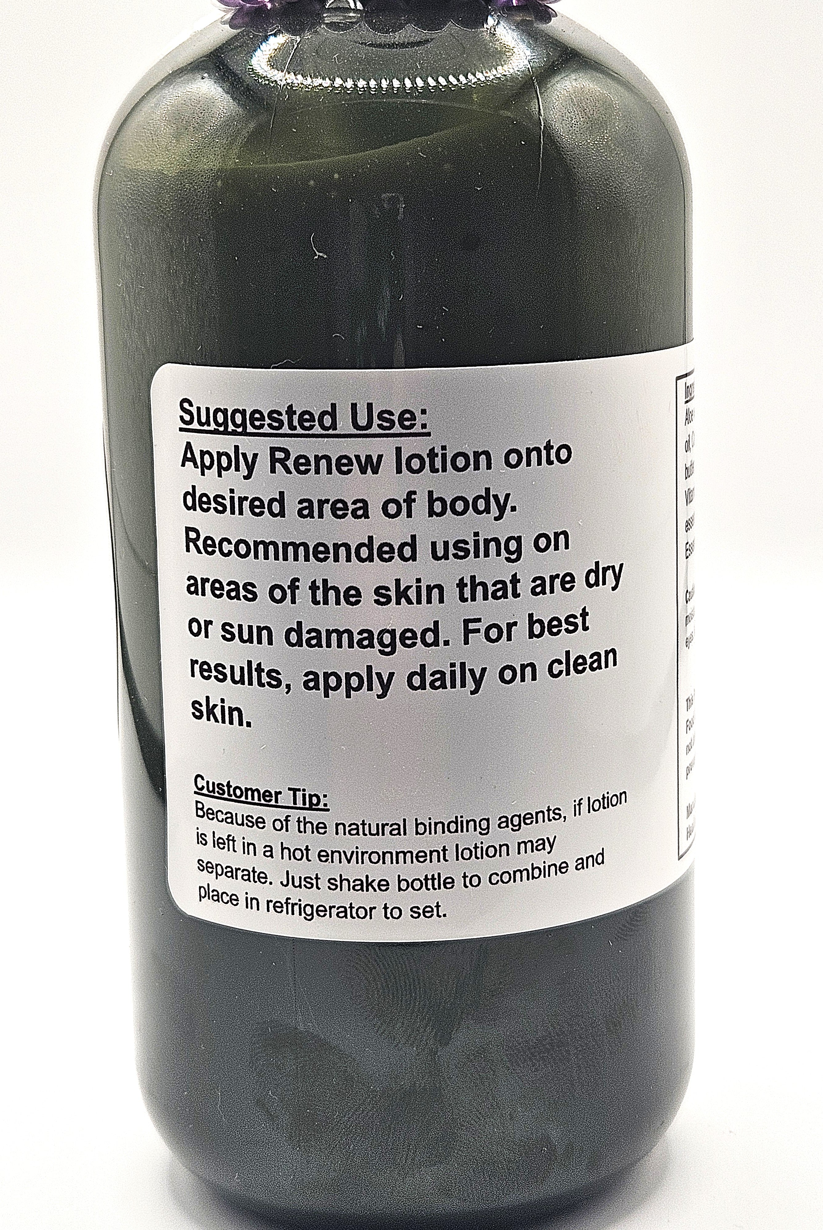 Skin Renew lotion- Intense skin hydration. Skin healing. 8 oz Bottle. 100% natural. Whipped lotion. Handmade.