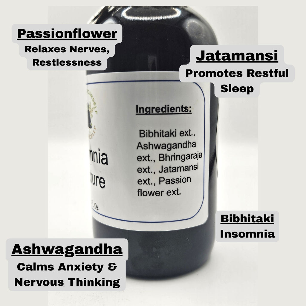 Insomnia Tincture- Insomnia aid. Herbs for sleep. Natural sedative. Infused with healing gemstones & sound frequencies. High potency tincture. Hand made from high quality herbs
