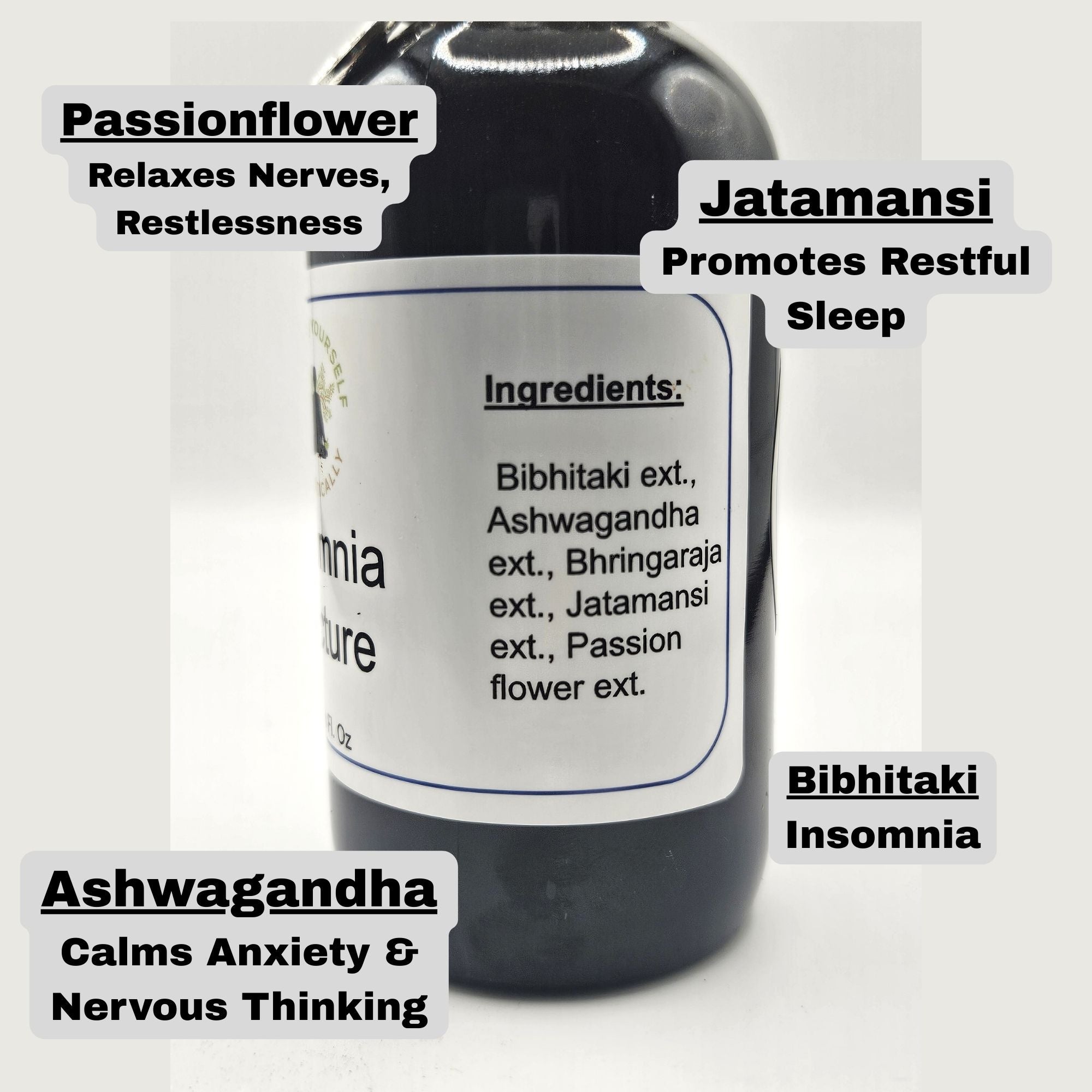 Insomnia Tincture- Insomnia aid. Herbs for sleep. Natural sedative. Infused with healing gemstones & sound frequencies. High potency tincture. Hand made from high quality herbs